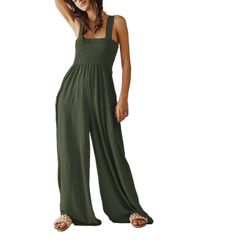SMOCKED WIDE STRAP JUMPSUIT - Evolve Elegance Boutique
