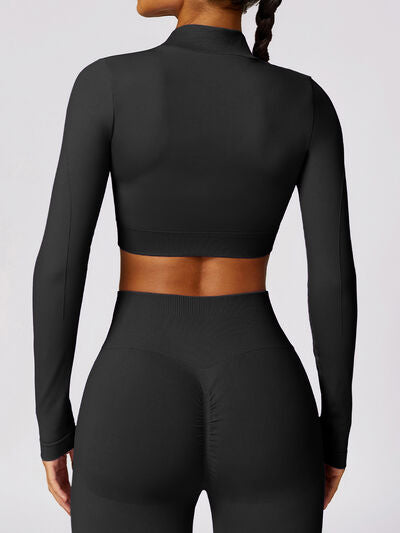 ZIP UP BASEBALL COLLAR OUTERWEAR AND HIGH WAIST PANTS ACTIVE SET - Evolve Elegance Boutique