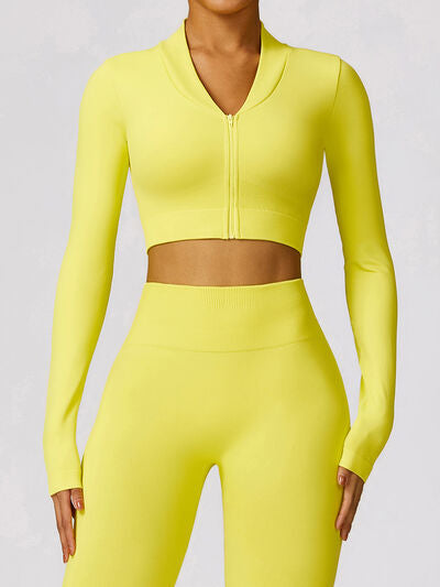ZIP UP BASEBALL COLLAR OUTERWEAR AND HIGH WAIST PANTS ACTIVE SET - Evolve Elegance Boutique