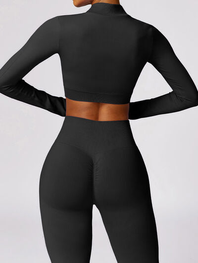 ZIP UP BASEBALL COLLAR OUTERWEAR AND HIGH WAIST PANTS ACTIVE SET - Evolve Elegance Boutique