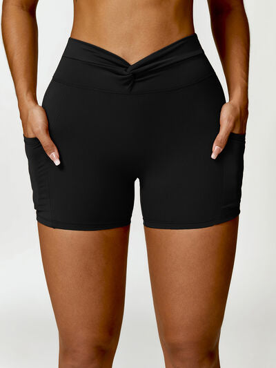 TWISTED HIGH WAIST ACTIVE SHORTS WITH POCKETS - Evolve Elegance Boutique