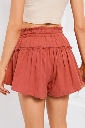 FRILL TRIM TIE WAIST SHORTS - Evolve Elegance Boutique