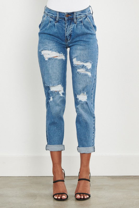 HIGH WAISTED BOYFRIEND JEANS - Style Boutiqe