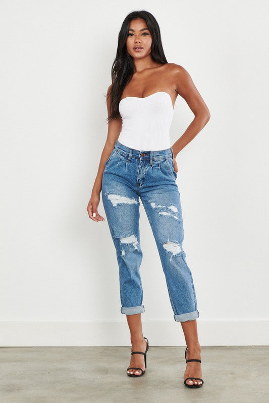 HIGH WAISTED BOYFRIEND JEANS - Style Boutiqe