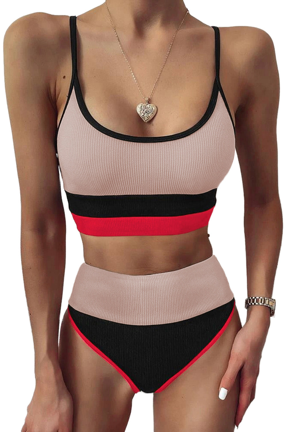 COLOR BLOCK SPAGHETTI STRAP TWO-PIECE SWIM SET - Evolve Elegance Boutique