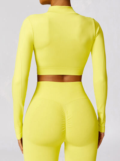 ZIP UP BASEBALL COLLAR OUTERWEAR AND HIGH WAIST PANTS ACTIVE SET - Evolve Elegance Boutique