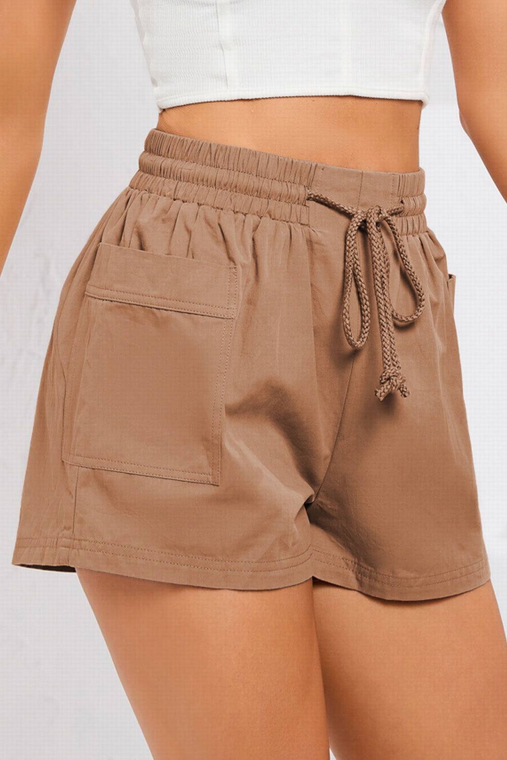 DRAWSTRING SMOCKED WAIST POCKETED SHORTS - Evolve Elegance Boutique