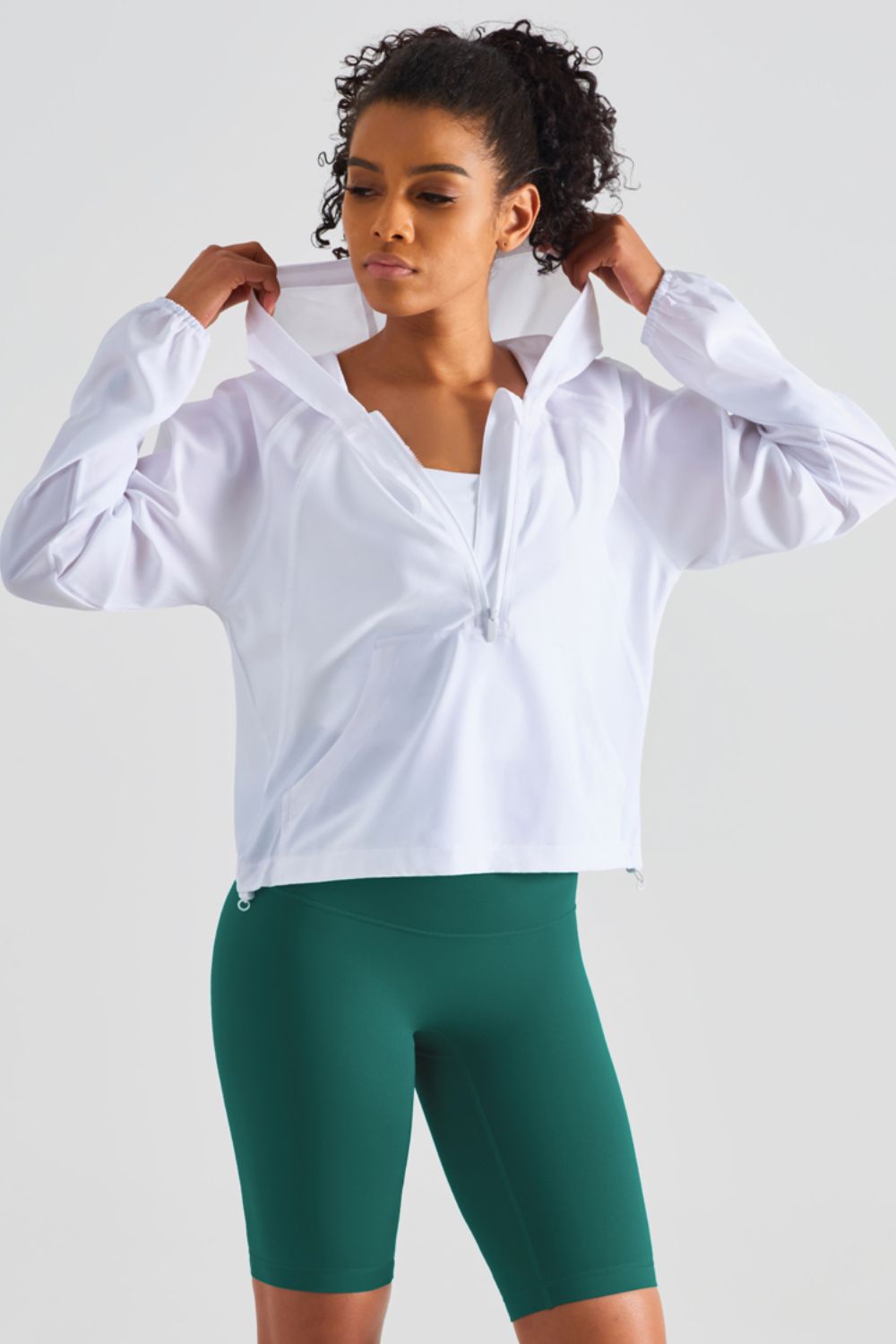 HALF-ZIP HOODED SPORTS TOP - Evolve Elegance Boutique