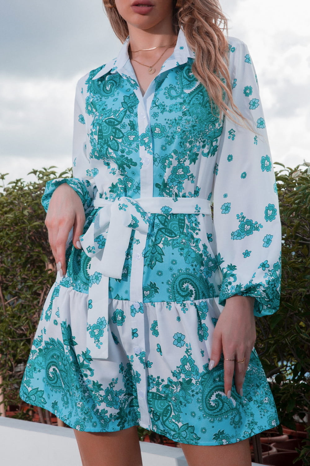 COLLARED NECK TIE WAIST SHIRT DRESS - Evolve Elegance Boutique