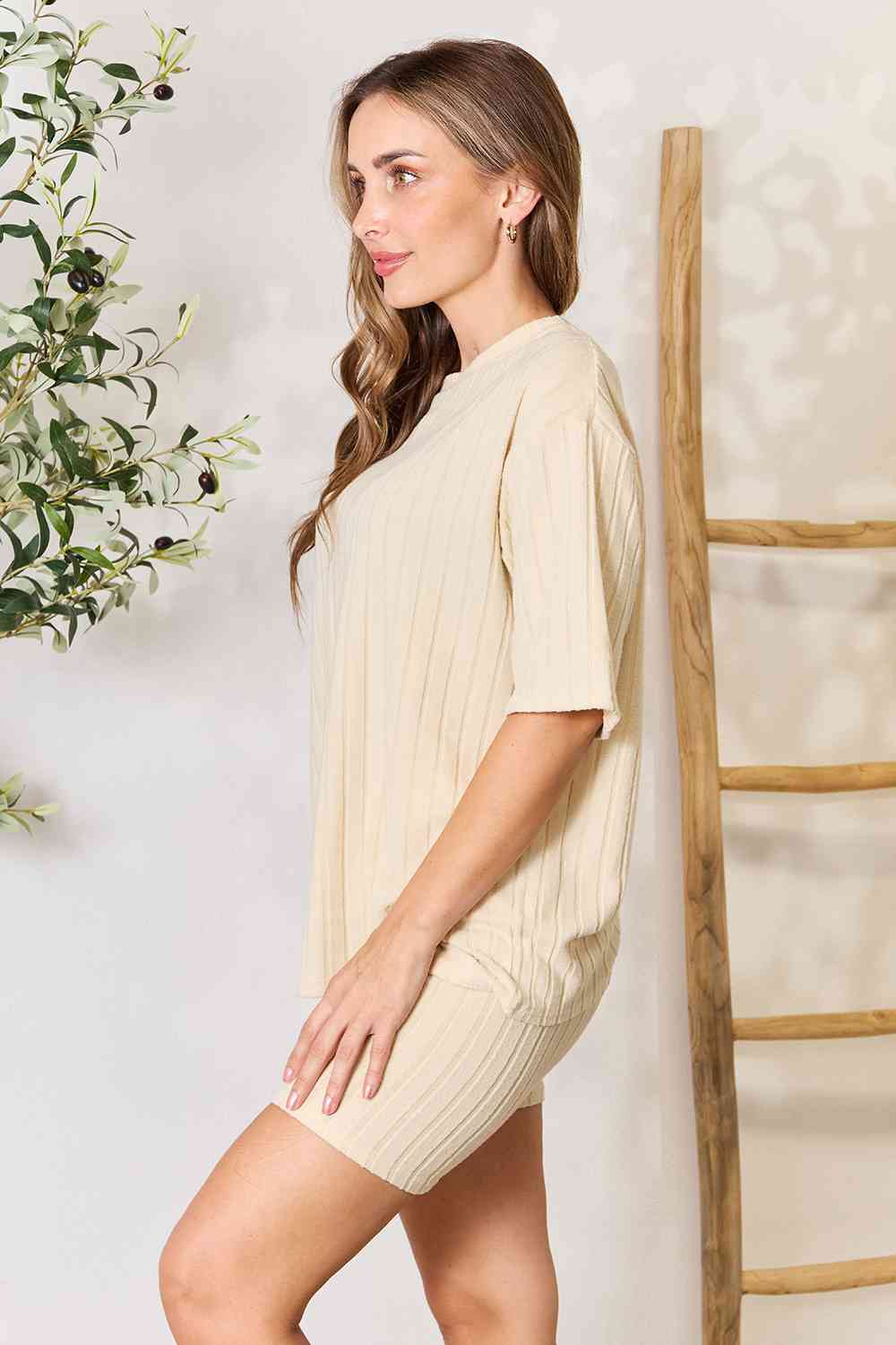 BASIC BAE RIBBED ROUND NECK TOP AND SHORTS LOUNGE SET - Evolve Elegance Boutique