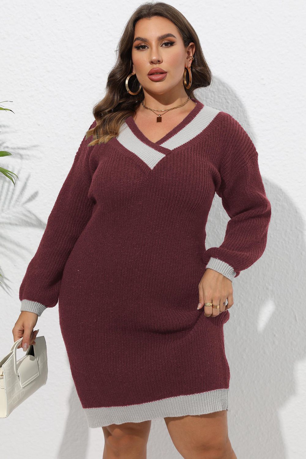 PLUS SIZE LONG SLEEVE SWEATER DRESS - Evolve Elegance Boutique