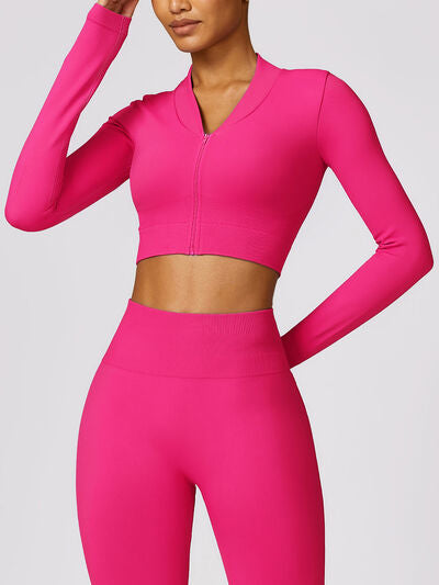 ZIP UP BASEBALL COLLAR OUTERWEAR AND HIGH WAIST PANTS ACTIVE SET - Evolve Elegance Boutique