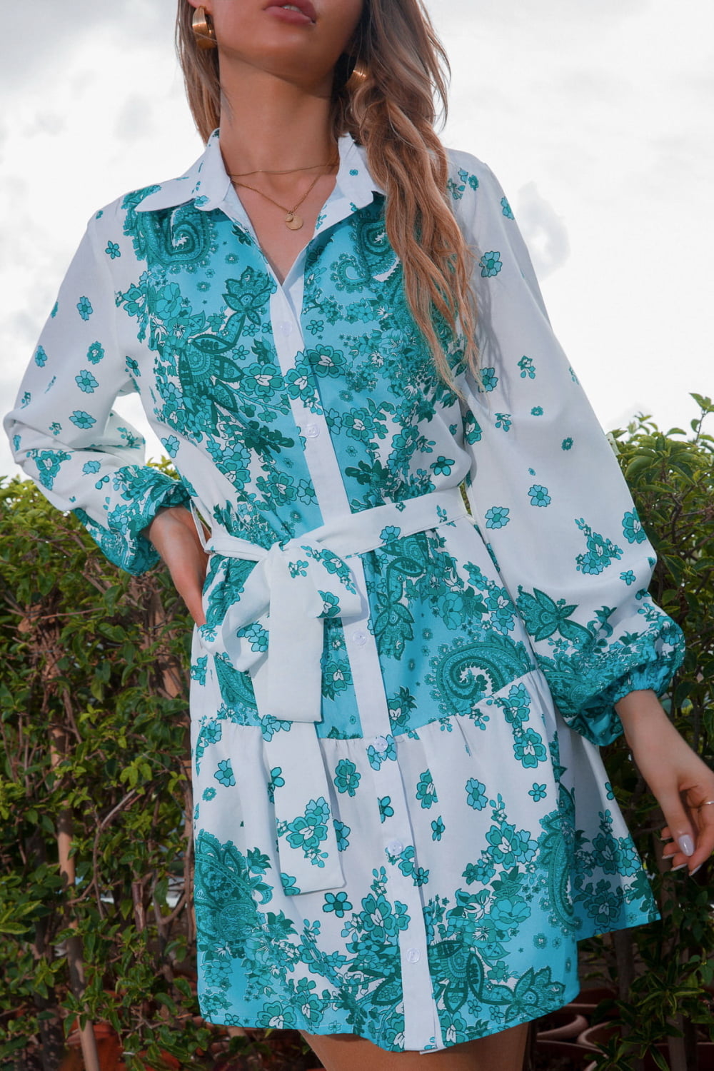 COLLARED NECK TIE WAIST SHIRT DRESS - Evolve Elegance Boutique