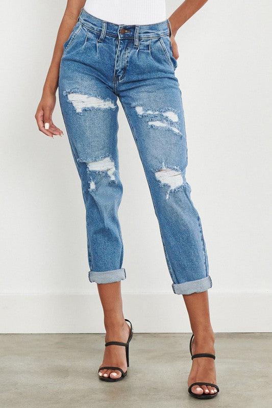 HIGH WAISTED BOYFRIEND JEANS - Style Boutiqe